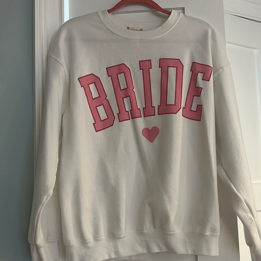 Altar'd State White Sweatshirt with Pink "BRIDE" Lettering